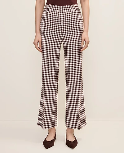 Ann Taylor The Petite Gingham Side Zip Flare Pant — Curvy Fit Size 4 Brown/White Check Women's