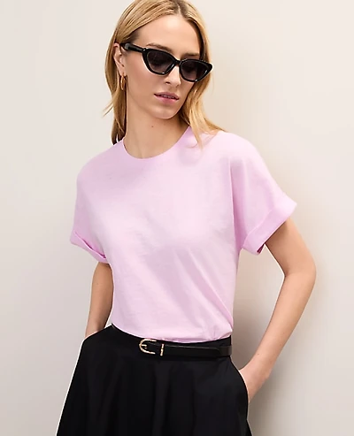 Ann Taylor Crew Neck Roll Sleeve T-Shirt Pirouette Women's
