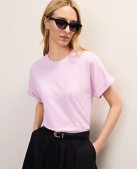 Ann Taylor Crew Neck Roll Sleeve T-Shirt Pirouette Women's