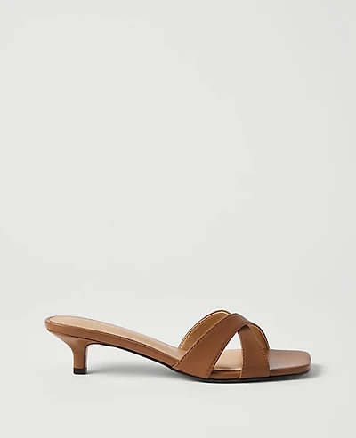Ann Taylor Leather Crossover Kitten Heel Sandal Women's