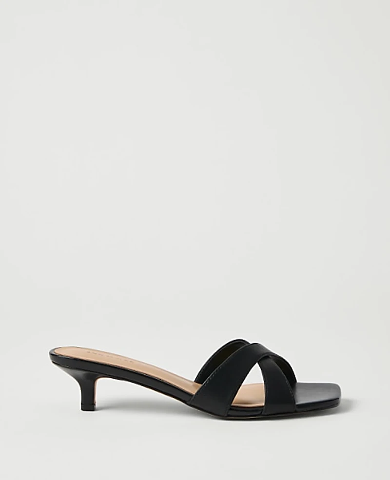Ann Taylor Leather Crossover Kitten Heel Sandal Women's