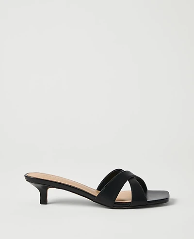 Ann Taylor Leather Crossover Kitten Heel Sandal Women's