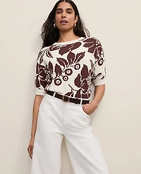 Ann Taylor Petite Floral Jacquard Sweater T-Shirt Rich Walnut Women's