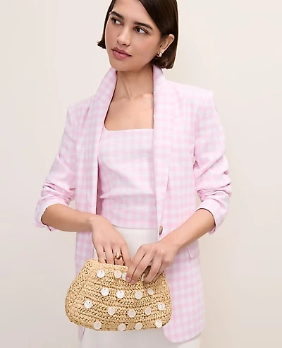 Ann Taylor The Petite Gingham Longline Blazer Size 00 Vibrant Pink Women's