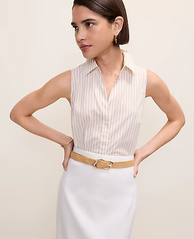 Ann Taylor Striped Sleeveless Essential Shirt Baguette Women's