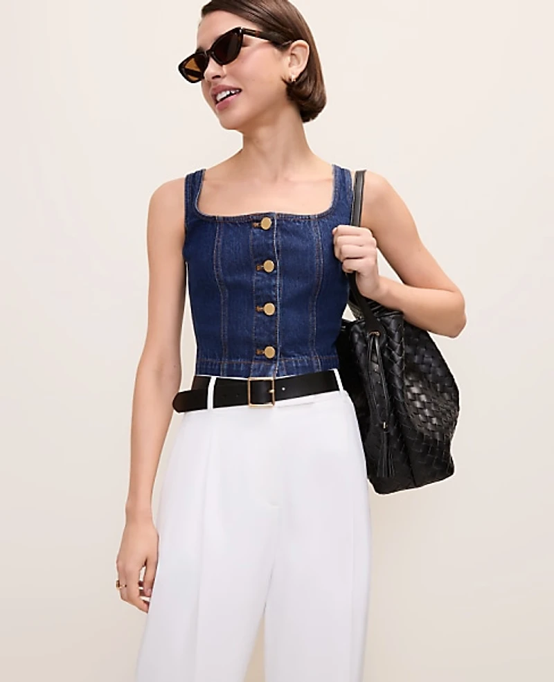 Ann Taylor Denim Button Tank Top Effie Wash Women's