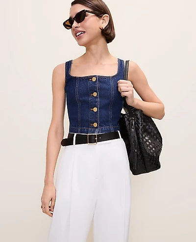 Ann Taylor Denim Button Tank Top Effie Wash Women's