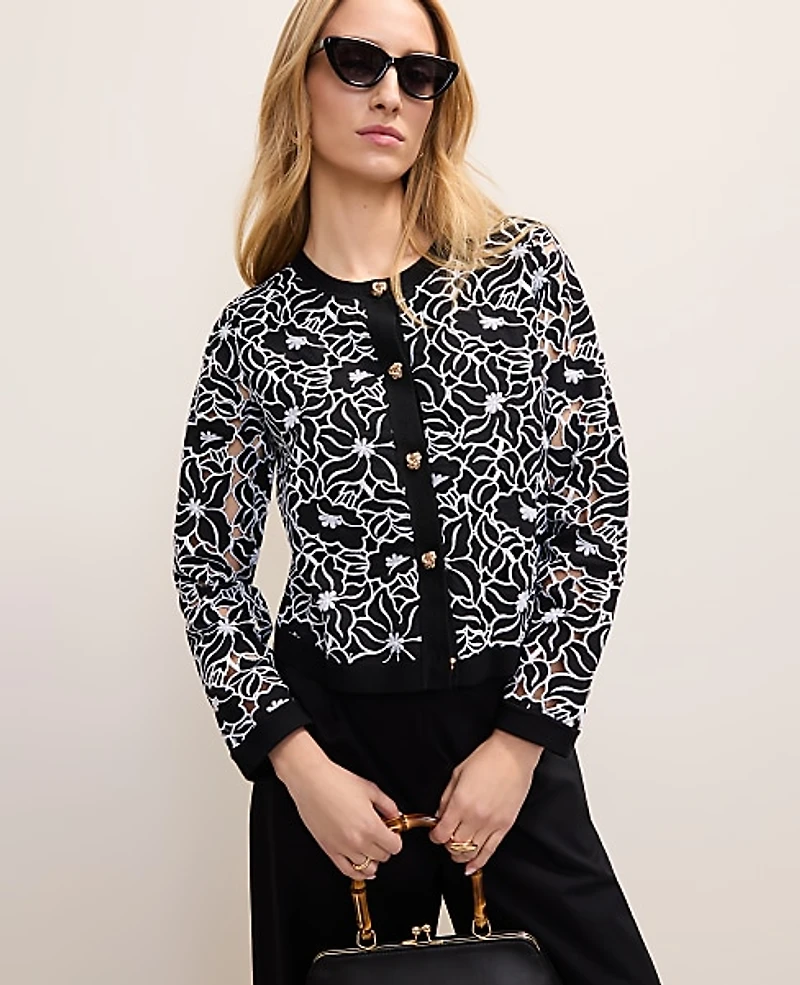 Ann Taylor Petite Mixed Media Cardigan Black Women's