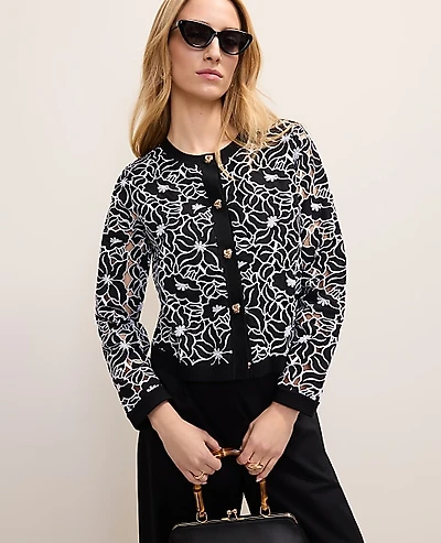Ann Taylor Petite Mixed Media Cardigan Black Women's