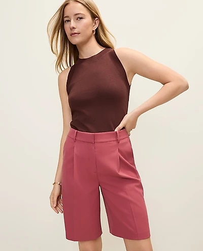 Ann Taylor The Petite Pleated Bermuda Short Rose Clay Women's
