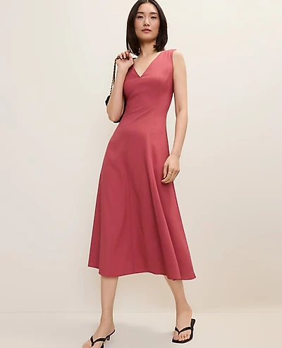 Ann Taylor V-Neck Flare Midi Dress Rose Clay Women's