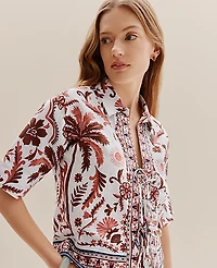 Ann Taylor Weekend Linen Blend Triple Tie Top Rich Walnut Women's