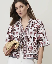 Ann Taylor Weekend Triple Tie Top Linen Blend Rich Walnut Women's