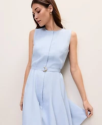 Ann Taylor Petite Belted Crew Neck Flare Dress Size 16 Coastal Glow Women's