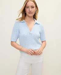 Ann Taylor Petite Weekend Cable Polo Sweater Blue Multi Women's