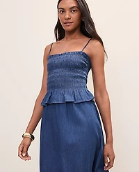 Ann Taylor Weekend Smocked Tank Top Chambray Medium Wash Women's