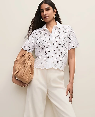Ann Taylor Petite Eyelet Blouse Women's