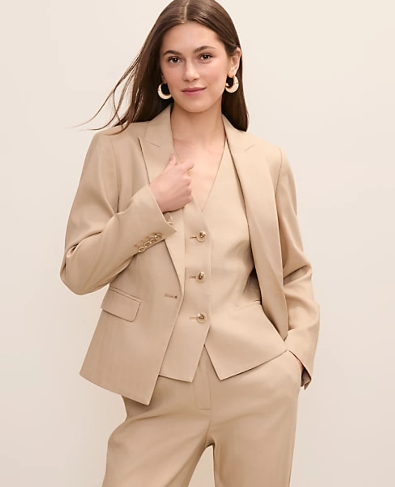 Ann Taylor The Short One Button Blazer Linen Blend Women's