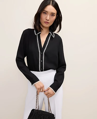 Ann Taylor Embroidered Satin Essential Shirt Women's