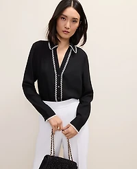 Ann Taylor Embroidered Satin Essential Shirt Women's