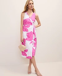 Ann Taylor Petite Floral Midi Wrap Dress in Linen Blend Size 00 Rhododendron Women's