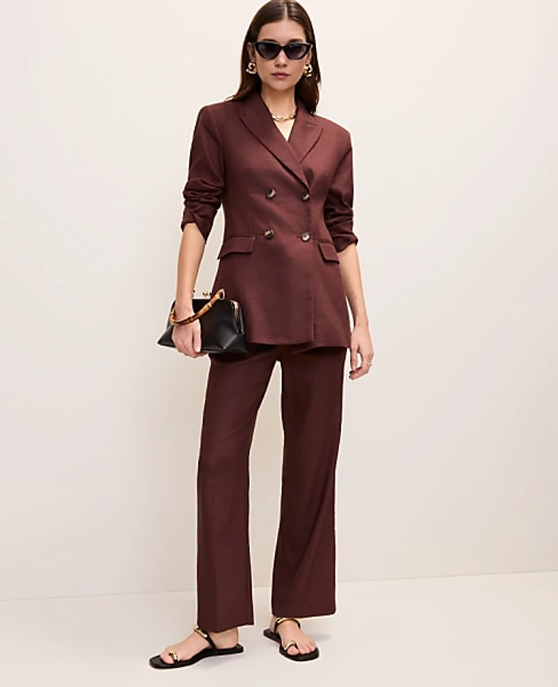 Ann Taylor The Petite Flare Ankle Pant in Linen Blend Size 00 Rich Walnut Women's