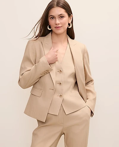 Ann Taylor The Petite Short One Button Blazer Linen Blend Women's