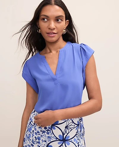 Ann Taylor Petite Mixed Media Flutter Sleeve Top Women's