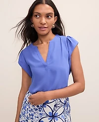 Ann Taylor Petite Mixed Media Flutter Sleeve Top Women's