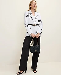 Ann Taylor The Petite Longline Blazer Floral Print White-Black Women's