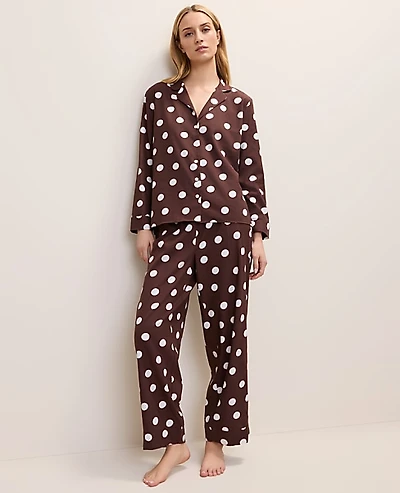 Ann Taylor Polka Dot Pajama Set Rich Walnut Women's