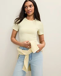 Ann Taylor Weekend Pointelle Crew Neck T-Shirt Lemon Pavlova Women's