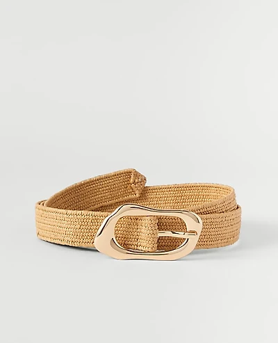 Ann Taylor Straw Sculptural Buckle Belt Natural Women's
