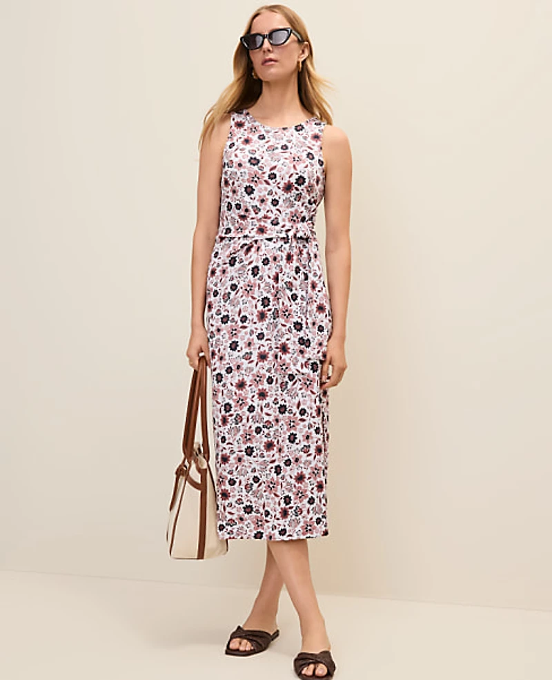 Ann Taylor Weekend Floral Tie Waist Sheath Dress Night Sky Women's