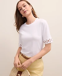 Ann Taylor Petite Crochet Trim Relaxed T-Shirt Size Large White Women's