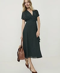 Ann Taylor Striped Midi Flare Dress Dark Forest Green Women's