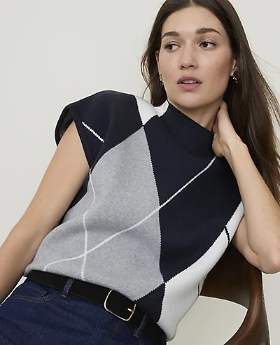 Ann Taylor Argyle Jacquard Sweater Shell Top Night Sky Women's