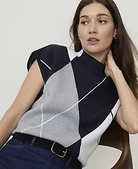 Ann Taylor Argyle Jacquard Sweater Shell Top Night Sky Women's
