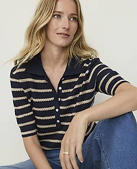 Ann Taylor Weekend Striped Henley Sweater Multi Women's