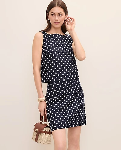Ann Taylor Petite Polka Dot Tank Top Linen Blend Night Sky Women's