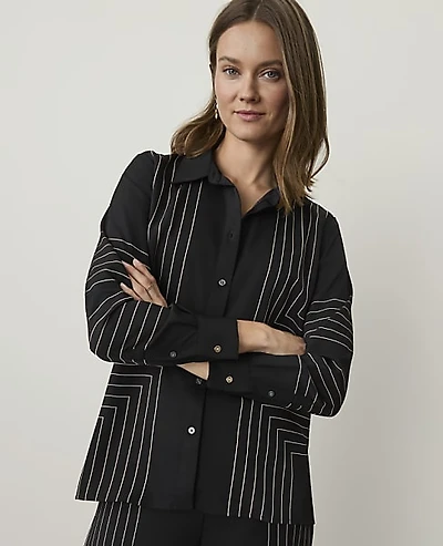 Ann Taylor Petite Geo Print Modern Shirt Black Women's