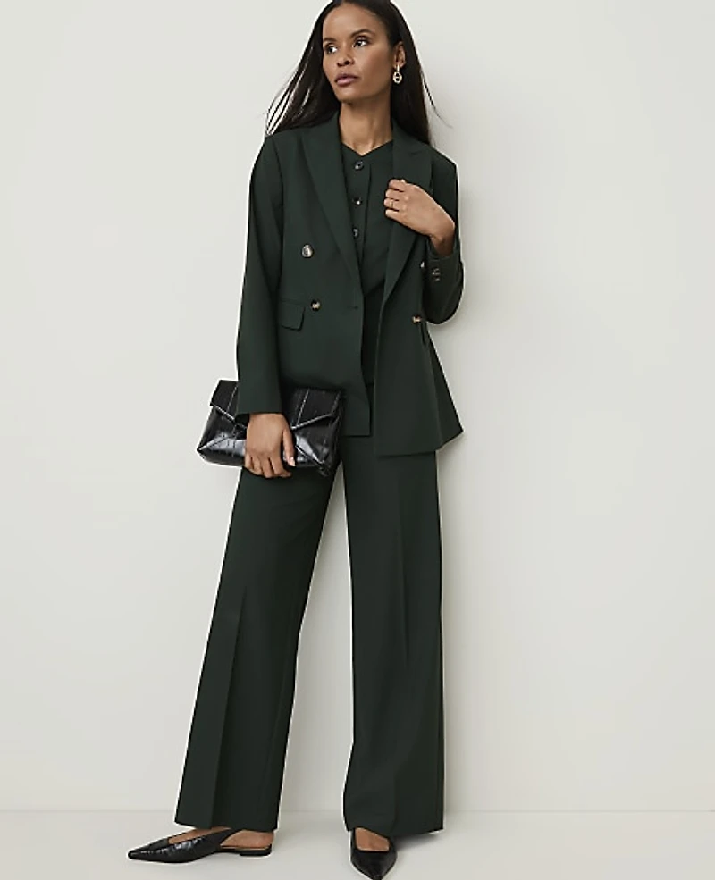 Ann Taylor The Wide-Leg Pant Seasonless Stretch Dark Forest Green Women's