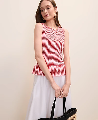 Ann Taylor Petite Gingham Smocked Peplum Tank Top Women's