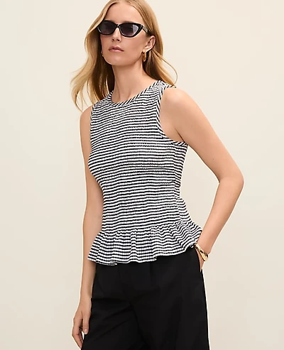 Ann Taylor Petite Gingham Smocked Peplum Tank Top Women's