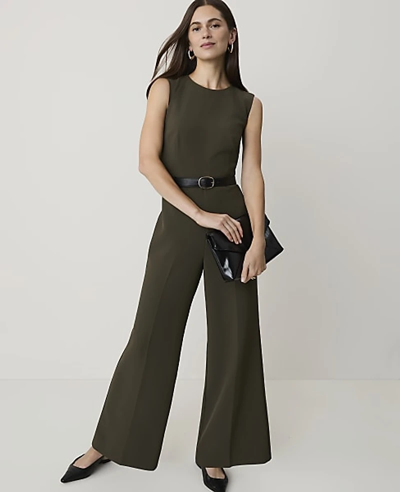Ann Taylor Belted Wide-Leg Jumpsuit Caper Shadow Women's