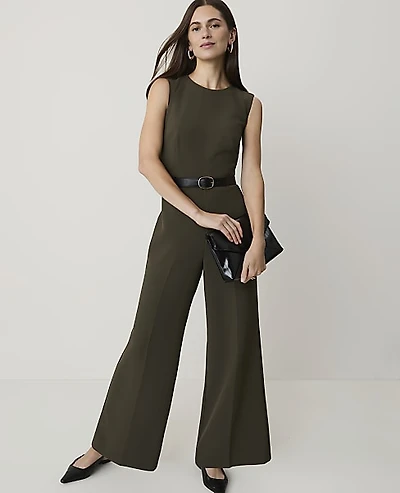 Ann Taylor Belted Wide-Leg Jumpsuit Caper Shadow Women's