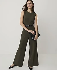 Ann Taylor Belted Wide-Leg Jumpsuit Caper Shadow Women's
