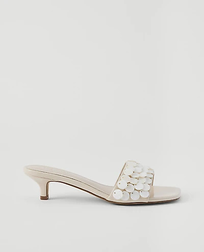 Ann Taylor Patent Paillette Kitten Heel Sandal Ivory Women's