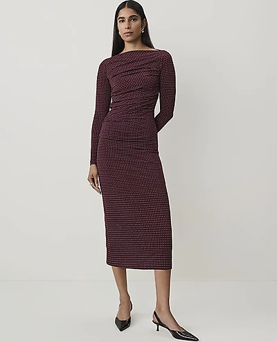 Ann Taylor Dotted Shirred Midi Dress Purest Plum Women's