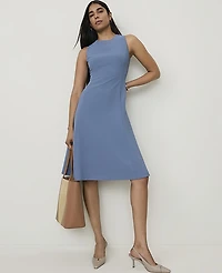 Ann Taylor The Seamed Crew Neck Flare Dress Fluid Crepe Cool Dusk Women's